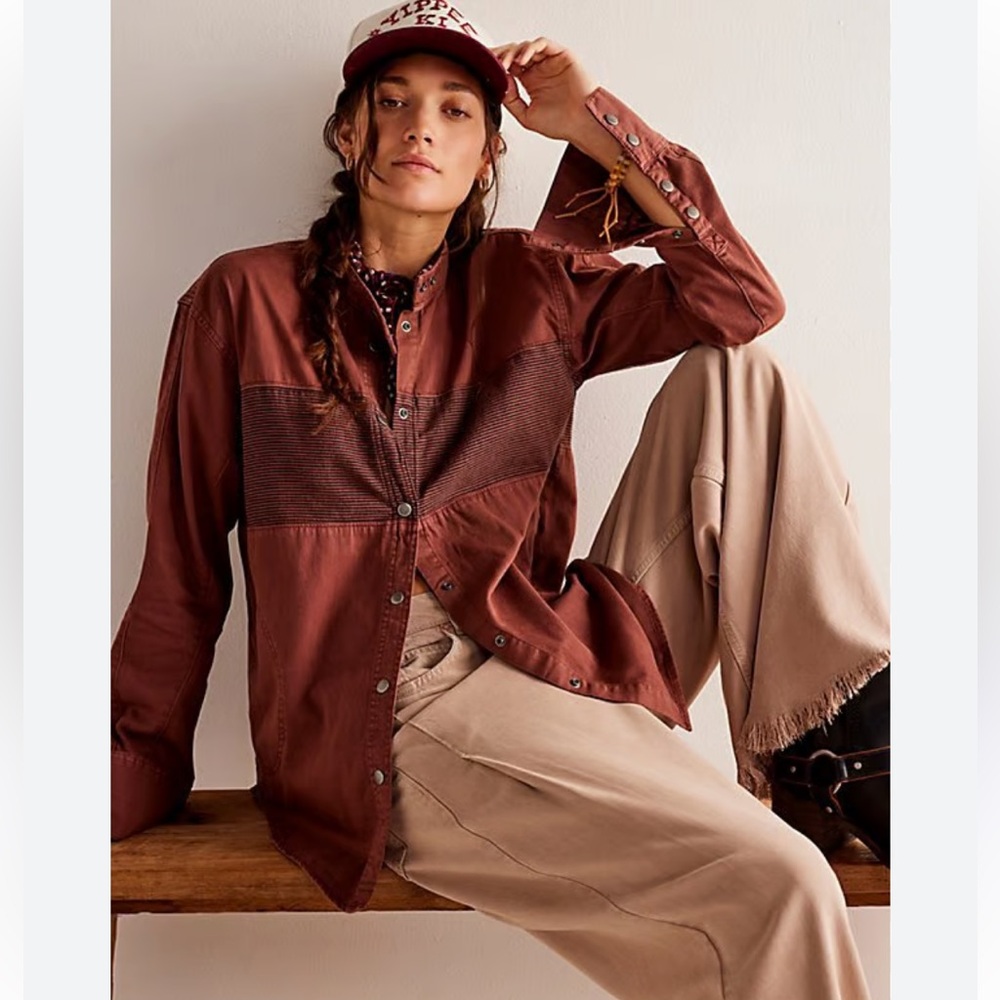 NWT Large Free People We The Free Moto Colorblock Brown Jacket